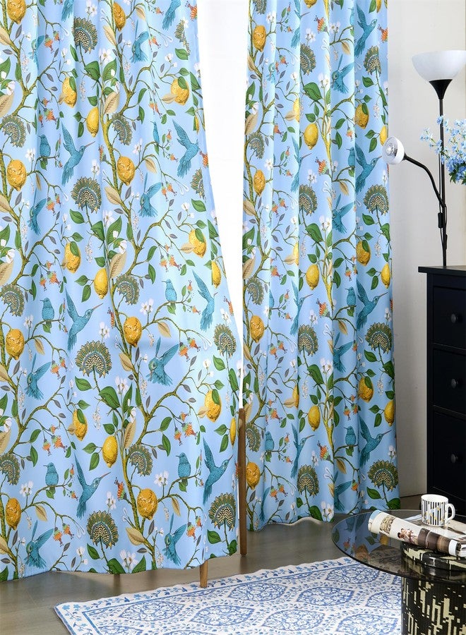 RoomTalks Boho Lemon Curtains for Bedroom Living Room 63 Inches Length 2 Panels Semi Blackout, Summer Coastal Vintage Hummingbirds Botanical Floral Curtain Panels Cute Turquoise Blue Window Drapes - Image 5